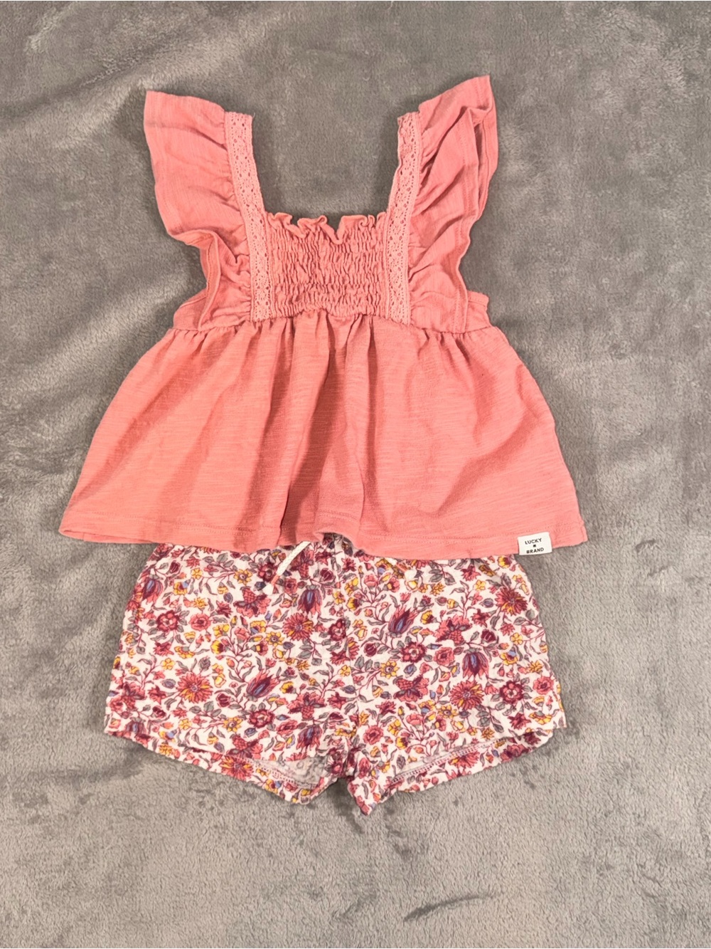 Lucky Brand Pink Peplum Top with Floral Shorts Set
